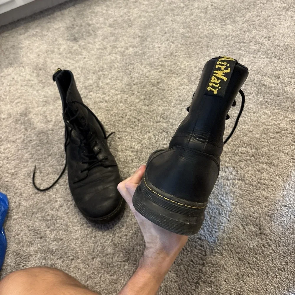 Dr. Martens Combs Leather Black Combat Boots Mens Sz 13 AW004 Air Wair Lace Up